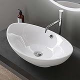 doporro Waschbecken Oval Aufsatzwaschbecken Bad 59x38x19cm Brüssel 818 | Lotuseffekt durch Nanoversiegelung | Aufsatzwaschbecken aus Keramik in Weiß Matt