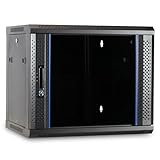 9HE Netzwerkschrank (Serverschrank) 19 Zoll Wandmontage - mit Glastür (BxTxH) 600 x 450 x 500mm - Schwarz - Traglast 60 kg
