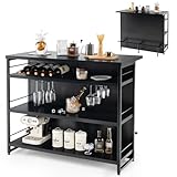 GIANTEX Hausbar Theke Bar, Barschrank mit 4 offenen Ablagen, Bartisch Küchen Tresentisch mit Weinregal & Gläserhalter, Küchenregal Küchentheke 120 x 60 x 101 cm, Küchenbar Küchentresen