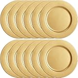 LATERN 12 Stück Wiederverwendbar Verwendbare Goldene Platzteller, 33CM Kunststoff Platzteller Große Runde Servierteller für Weihnachten Halloween Hochzeit Party Tisch Dekoration