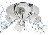 Trango 1006-38R 3-flammig IP44 LED Badleuchte *RONNY* Bad Deckenleuchte mit Glaslampenschirm in Chrom-Optik Rondell, Deckenstrahler inkl. 3x 5 Watt GU10 LED Leuchtmittel, Spots schwenkbar & drehbar