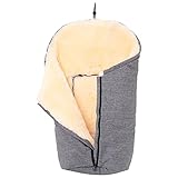 Merauno®Lammfell-Fußsack für Kinderwagen, Fußsack aus Leinen, graue Farbe, echtes Schaffell, Kinderwagen, warmer, winddichter Babyschlafsack