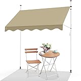 VOUNOT Klemmmarkise Balkon mit Handkurbel, höhenverstellbar Balkonmarkise ohne Bohren, UV-beständig, Wasserdicht & Sonnenschutz, 250 cm breit, Beige