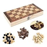 jdstty Holz Reise Dame Brettspiel Set Klapp Schachbrett Tragbare Schach Dame Reise Spiel Familie Pädagogisches Spielzeug