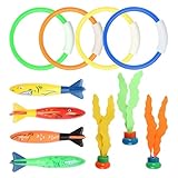 Yiirbcz 11 Stück Tauchringe für Kinder Unterwasser Tauchspielzeug Set Tauchring Algenspielzeug Torpedo für Unterwasserspiel und Tauchtraining von Kindern Sommer Poolparty für Jungen und Mädchen