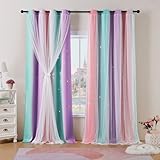 Best Baisite Gardinen Kinderzimmer 2er Set Verdunklungsvorhänge H 175 X B 132cm Doppellagige Vorhänge mit Hohlen Sternen Kinder Mädchen Baby Ösenschal Ösenvorhange Dekoration