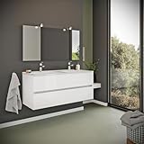 KIAMAMI VALENTINA - Mobile Bagno Sospeso Bianco Lucido | 120cm Con Doppio Lavabo in Ceramica | 2 Cassetti Soft-Close | Specchio 120x60cm | Legno Ingegnerizzato, Bianco, 120CM