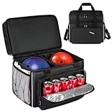 Jamiukro Bowling Balltasche, 2 Bälle Bowlingtasche mit abnehmbarem gepolstertem Kissen und Ballhalter, passend für EIN einzelnes Paar Bowlingschuhe bis Größe 16 für Herren, Schwarz