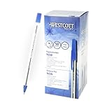 Westcott Kugelschreiber NOW 50 Stück Blau | Dokumentenecht nach ISO 12757-2 | Strickstärke M 0,5mm | Schreibfarbe Blau | Transparenter Schaft | E-745000 00