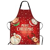 Beabes Schürze mit Weihnachtsmann, Schneemann, Rentier, Elfe, Schneeszene, Frohe Weihnachten, fröhliches Thema, Latzschürze für Zuhause, Küche, Kochen, Backen, Grillen, Kellnerin, mit verstellbarem