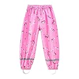 Dioshark Kinder Regenhose Buddelhose Mädchen Matschhose Wasserdicht Regenlatzhose Pink Einhorn mit Reflektor Sommer Dünn Ungefüttert Ohne Träger Atmungsaktive Leichte Klettern für Alter 6-7 Jahre