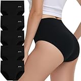 IceReco Unterhosen Damen High Waist Bauchweg Unterhose Damen Baumwolle 5er Pack Unterwäsche Frauen Set Slip Sportunterwäsche Schlüpfer Panties Briefs Underwear Stretch Atmungsaktiv Weich Schwarz XL