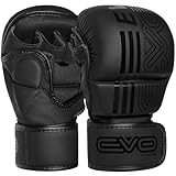 EVO Fitness MMA Handschuhe Herren Damen Leder Sparring Karate Taekwondo Grappling Muay Thai Handschuhe Kampfsport Training UFC Käfigkampfhandschuhe Boxen Kampf Sport Kickboxen (Schwarz, M)