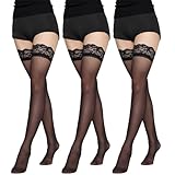 ZEPIQOR 3 Paar strapsstrümpfe, halterlose strümpfe, overknees strümpfe damen, Halterlose Strümpfe Damen Schwarzer mit Spitze Hohe Oberschenkel Seidenstrümpfe mit Rutschfestem Silicone