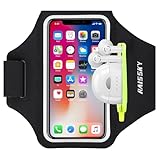 HAISSKY Sportarmband Mit Kopfhörer Tasche Sportarmband Handytasche Sport für iPhone 16 Pro Max/15 Pro/14/13 Pro/12 Plus, Huawei P70 Pro/P60 Pro/Mate 60 Xiaomi, Galaxy Handyhülle Running Armband