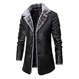Herren Vintage Ledermantel Herren Lange Kunstlederjacke Winter Pu Mantel mit Pelzkragen Dicke Trenchcoat Winter Jacke Herrenmantel mit Fellkragen Business Kurzmantel Mantel Herren