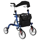 RBFGYIOP Faltbarer Rollator 2 in 1, Leichtgewicht Aluminium Rollator Für Senioren, All Terrain Transportstuhl Mit 10 Zoll Luftlosen Reifen, Höhenverstellbar, Max 150 kg Belastbarkeit