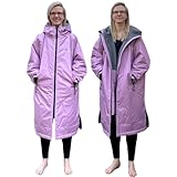 Wasserdichter Wickelmantel für Erwachsene, superweiches Fleecefutter, wasserdicht, winddicht, übergroßer Mantel zum Umziehen, Schwimmen und Wassersport, mit Kompressionsriemen, Flieder, L