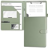 Mymazn Klemmbrett A4 mit Deckel, Mappe A4 Schreibmappe Klemmbrettmappe in Schwarz, PU-Leder Konferenzmappe A4 mit Dokumentenfächern, Stiftehalter und Magnetverschluss (Salbeigrün)