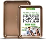 NutriChef Backbleche, Ofenblech – Baking Tray, Oven Tray – Antihaftbeschichtete Backofenblech als Kuchenblech oder Pizzablech Eckig, Backblech Set: 1x Groß (40x28 cm) und 1x Backblech Klein (34x24 cm)