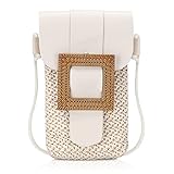 Soleebee Handy Umhängetasche Geflochtener Boho PU Leder Handytasche Damen Crossbody Geldbörse Handy Schultertasche mit Abnehmbar Schultergurt für Handy unter 7 Zoll - Quadratische Schnalle B