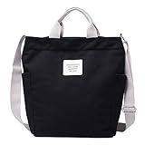 WANYIG Casual Handtasche Damen Chic Schultertasche Canvas Henkeltasche Schulrucksack Groß Umhängetasche Tasche Crossbody Bag Shopper (Schwarz)