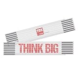 TOX Zollstock 3m in Weiß - Meterstab mit Aufdruck „THINK BIG“ - elastischer Gliedermaßstab aus Glasbirke mit roten Enden und Dezimalzahlen - Genauigkeitsklasse III, 1 Stück, 09969008/T