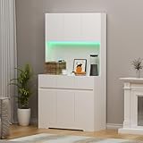 jackfru Küchenschrank mit LED-Beleuchtung 170 * 100 * 38.5cm, Mehrzweckschrank mit Steckdose und 3 Schubladen, Offenem Fach, Vorratsschrank Küche Badschrank Hochschrank
