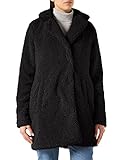 NOISY MAY Damen Langer Kunstfell Mantel | Warme Teddy Winter Jacke | Lamm Plüsch Parka ohne Kapuze NMGABI, Farben:Schwarz, Größe:38