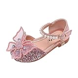 Prinzessin Schuhe Mädchen Prinzessinnen Strass Glitzerschuhe für Mädchen Klackerschuhe Sandalen Kinder Leder mit Perlen und Schleife Geschenk Ballerina Weicher Boden Lauflernschuhe Tanzschuhe