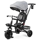 Dreirad für Babys, skalierbar, Dreirad für Kinder von 10 Monaten bis 5 Jahren, Kinderfahrrad, 6-in-1, mit wendbarem Sitz, Sonnenblende und Pedal (grau)