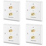 deleyCON 4 Stück Multimedia Lautsprecher Boxen Anschlussdose Wandplatte mit Bananenstecker-Buchsen für 1 Lautsprecher (Rot/Schwarz) - Hi-Fi Surround Sound System Heimkino 4er Set