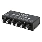 Ejoyous Kopfhörerverstärker-Mischer, 2 Eingänge und 4 Ausgänge DC 5–15 V, Flexible Ausgangspegelregelung, Stereo-Sound-Signalmischer aus Aluminiumlegierung für Studio für Bühne