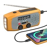 SOS-Alarm,AM/FM Wetter Wind Up Solar Radio mit 2000mAh Akku für Notladung von Smartphone-Orange