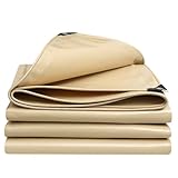 Strapazierfähige PVC-Plane, 500 g/m², Beige, 1,8 x 3 m, mit Ösen, wasserdichte Abdeckung für Gartenmöbel, Pool, Auto, LKW, Außenbereich