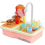 Siairo Kinder-Waschbecken, Multifunktionales Küchenspielset mit elektrischem Wasserhahn, Rosa Spielzeug-Spüle für Unisex-Kinder, Praktisches Geschenk für Geburtstage und Feiertage