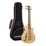 Ortega Guitars Bass Ukulele Elektro-Akustisch – F-Schallloch – Bamboo Series – Inklusive Gig Bag – Massiver Bambus, Natur (RUNAB-UB)