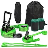 Slackline Kit mit Trainingsleine, Baumschutz, Ratschenschutz, Armtrainer, einfache Montage, Anleitung (evtl. nicht in deutscher Sprache) für Familie, Erwachsene, Kinder