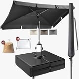 4smile Sonnenschutz Balkon Set 3-teilig, Anthrazit - Sonnenschirm rechteckig 200x125cm + Sonnenschirmständer + Schirmhülle - Sonnenschirm Balkon mit Ständer, Balkonschirm knickbar höhenverstellbar