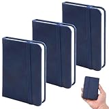 3 Stück Kleines Notizbuch A7, Mini Notizblock mit Gummiband, A7 kleine Pocket Notizbuch, Dickes Papier blaues Leder Notizheft Gesamt 300 Seiten,Für Tagebuch, Schule, Arbeit, Reisetagebuch,Tagesplaner