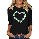 St. Patrick's Day 3/4 Ärmel Pullover FüR Damen Langarm Rundhals T-Shirt Lucky Seamrog Bedruck Langarmshirt Irischer Grünem Hut Basic Tee Tops Oberteile Irland Festival Kostüm Laufshirt für Frauen