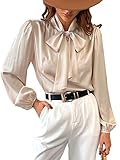 CUPSHE Damen Bluse in Satinoptik Schleife Langarm Schluppenshirt Hemd Blusentop Shirts Champagner XL