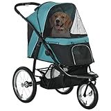 PawHut Hundewagen Hundebuggy klappbar für Hunde & Katzen bis 20 kg Katzenbuggy mit geländegängige Gummiräder Kissen Netzfenstern Türen Katzenwagen mit Aufbewahrungskorb Buggy Dunkelgrün