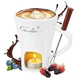 Schokofondue Tasse Keramik Schokoladenfondue mit Gabeln, Schoko Fondue Tasse für Käse,Schokolade,Butter und Karamell