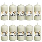 Bolsius Glatte Stumpenkerzen - Elfenbein - Set 10 Stück - Dekorative Haushaltkerzen - Länge Brenndauer 33 Stunden - Unparfümierte - Natürliches Pflanzenwachs - 12 x 6 cm