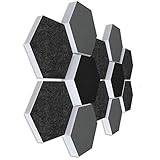 platino24 Schallabsorber 3D-Set aus Basotect G+  12 Elemente Ø30cm Wabe  Qualitäts Akustik Elemente/Oberseite GRAU + SCHWARZ (#01)