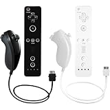 AUFGLO Wii Remote Controller und Nunchuck Controller kompatibel mit Wii/Wii U, inklusive Silikonhülle und Handgelenkband (schwarz+weiß)