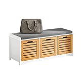 SoBuy FSR23-WN Moderne Schuhtruhe Sitzbank Schuhschrank mit Sitzkissen Spieltruhe Sitzkommode mit 3 Körben