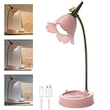 XPJBKC Schreibtischlampe Kinder, Dimmbare LED Tischlampe mit 3 Farbtemperaturen, Wiederaufladbar Blume Tischlampe Kinderzimmer mit Touchsensor und Flexibles Arm, Schreibtischlampe Mädchen Lesen Lernen