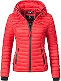 MARIKOO leichte Damen Übergangsjacke kurz mitteldick gefütterte Steppjacke mit Kapuze Samtpfote Rot Gr. M